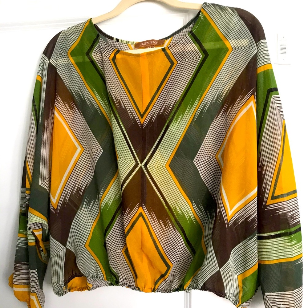 Ellen Tracy Beautiful top Sz XS/S Yellow Green